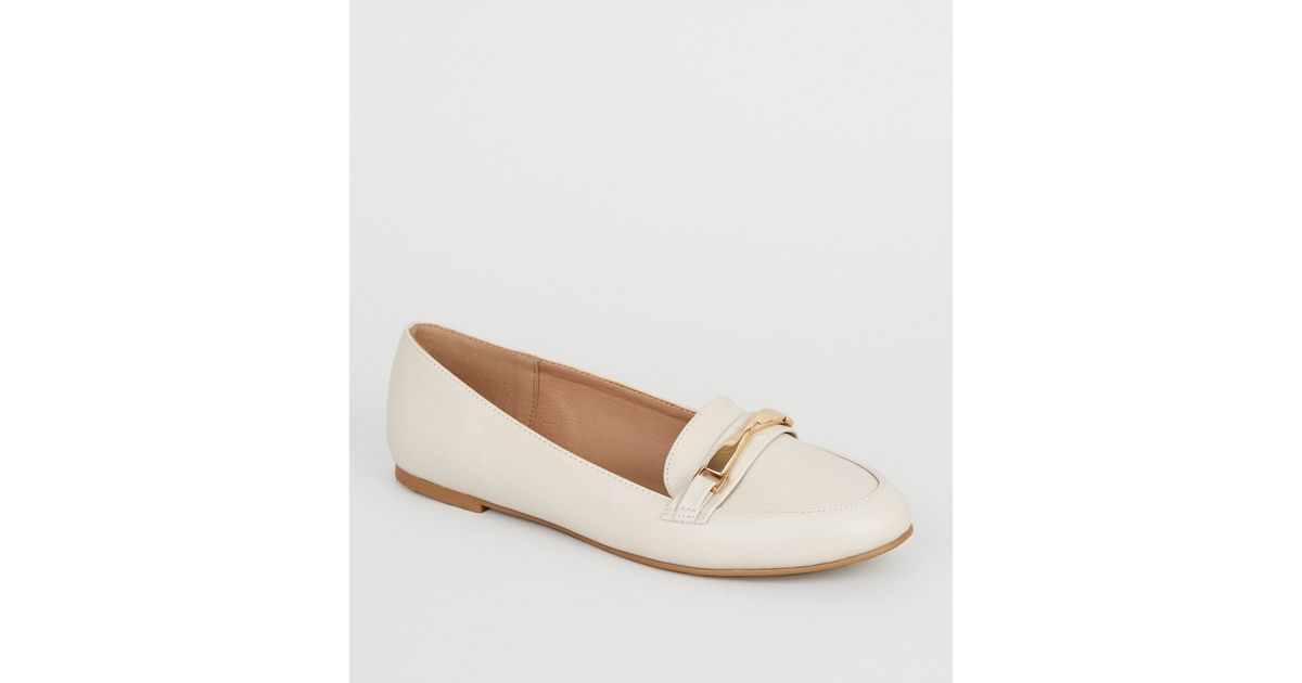 Off White Leather-Look Twist Bar Loafers | New Look