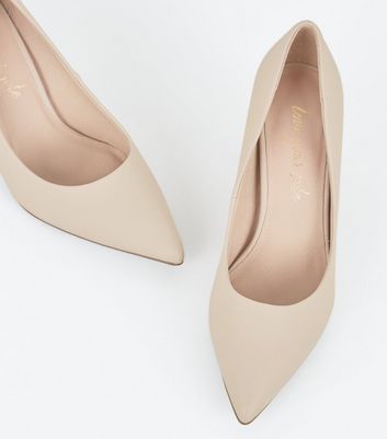 cream block heel court shoes