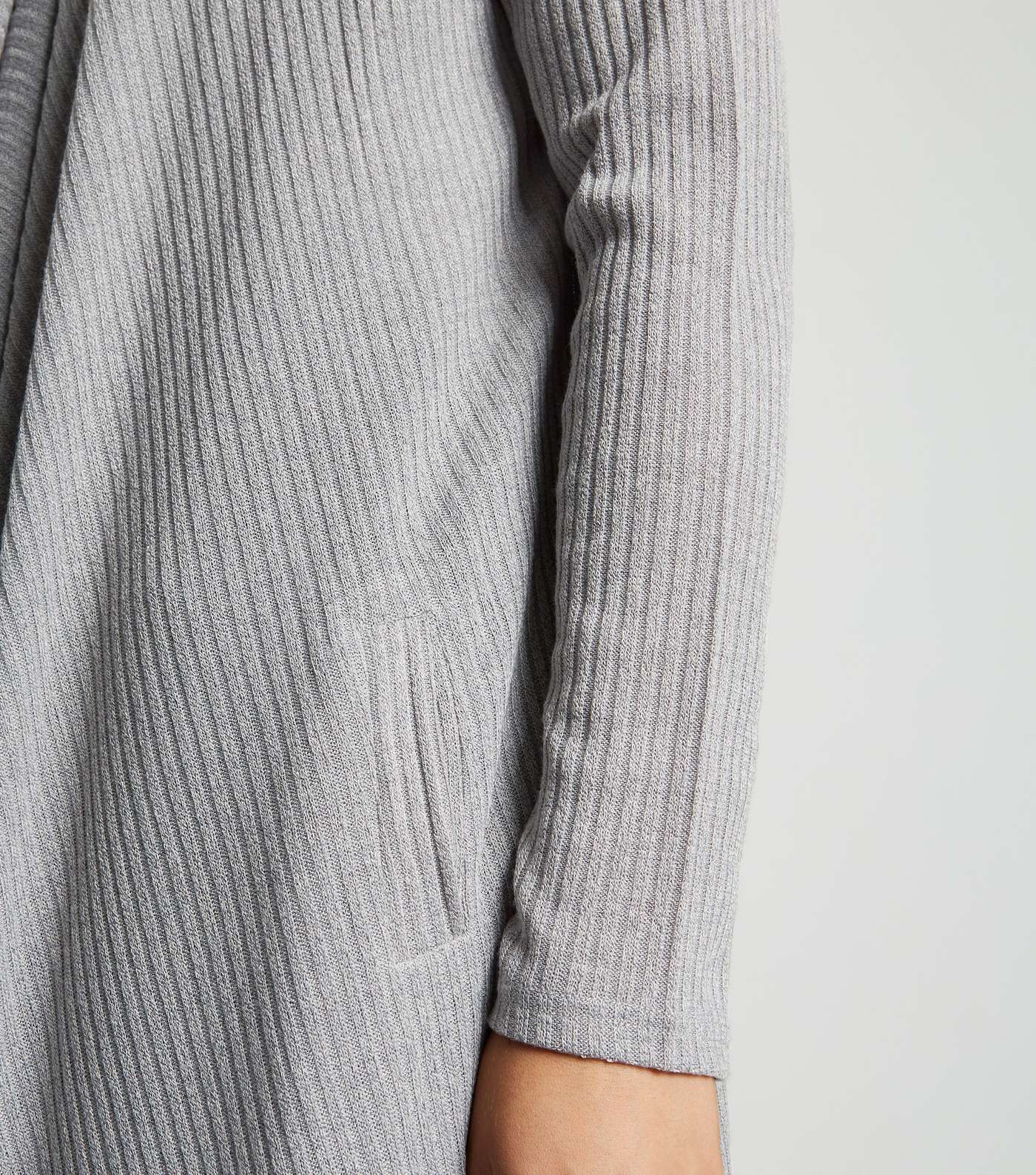 Pale Grey Ribbed Fine Knit Waterfall Cardigan  Image 5