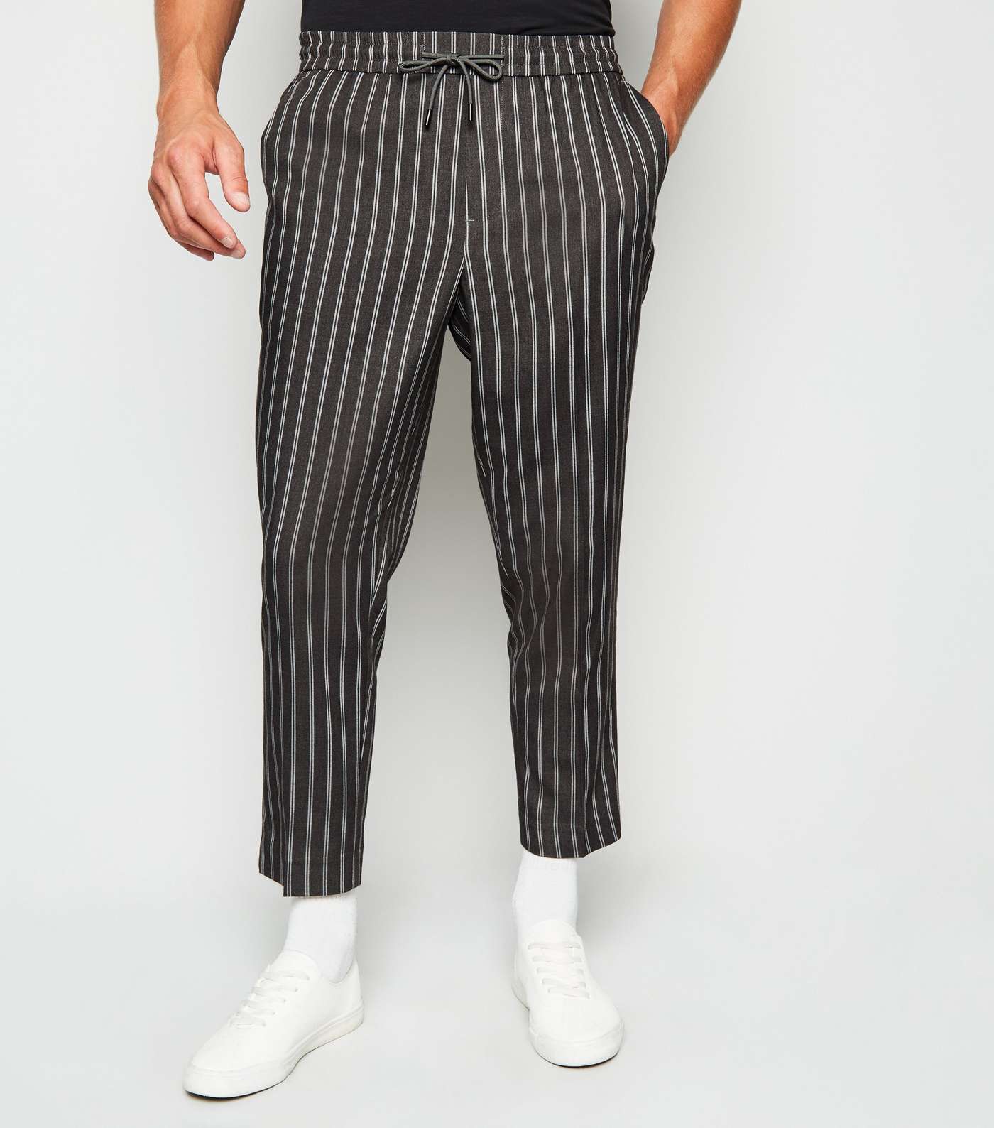 Dark Grey Stripe Slim Crop Trousers