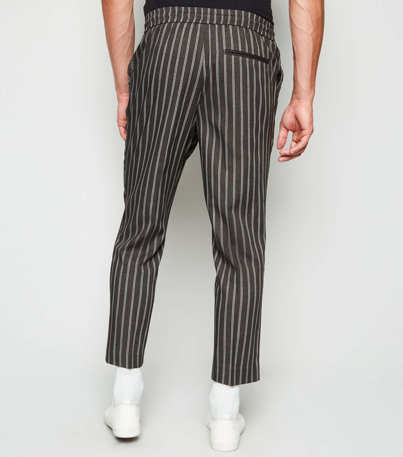 Dark Grey Stripe Slim Crop Trousers Image 3