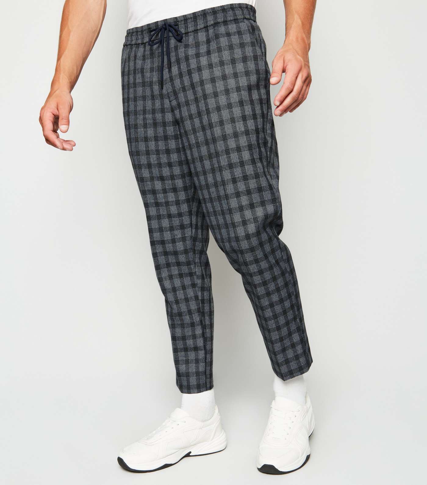 Blue Check Slim Crop Trousers