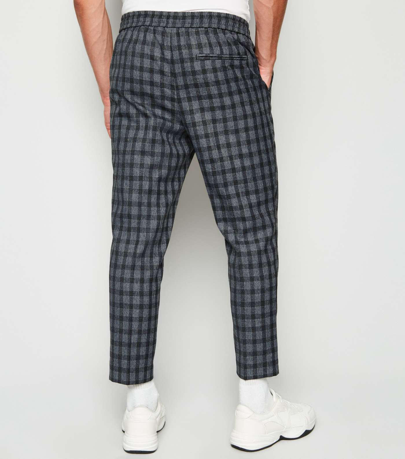 Blue Check Slim Crop Trousers Image 3