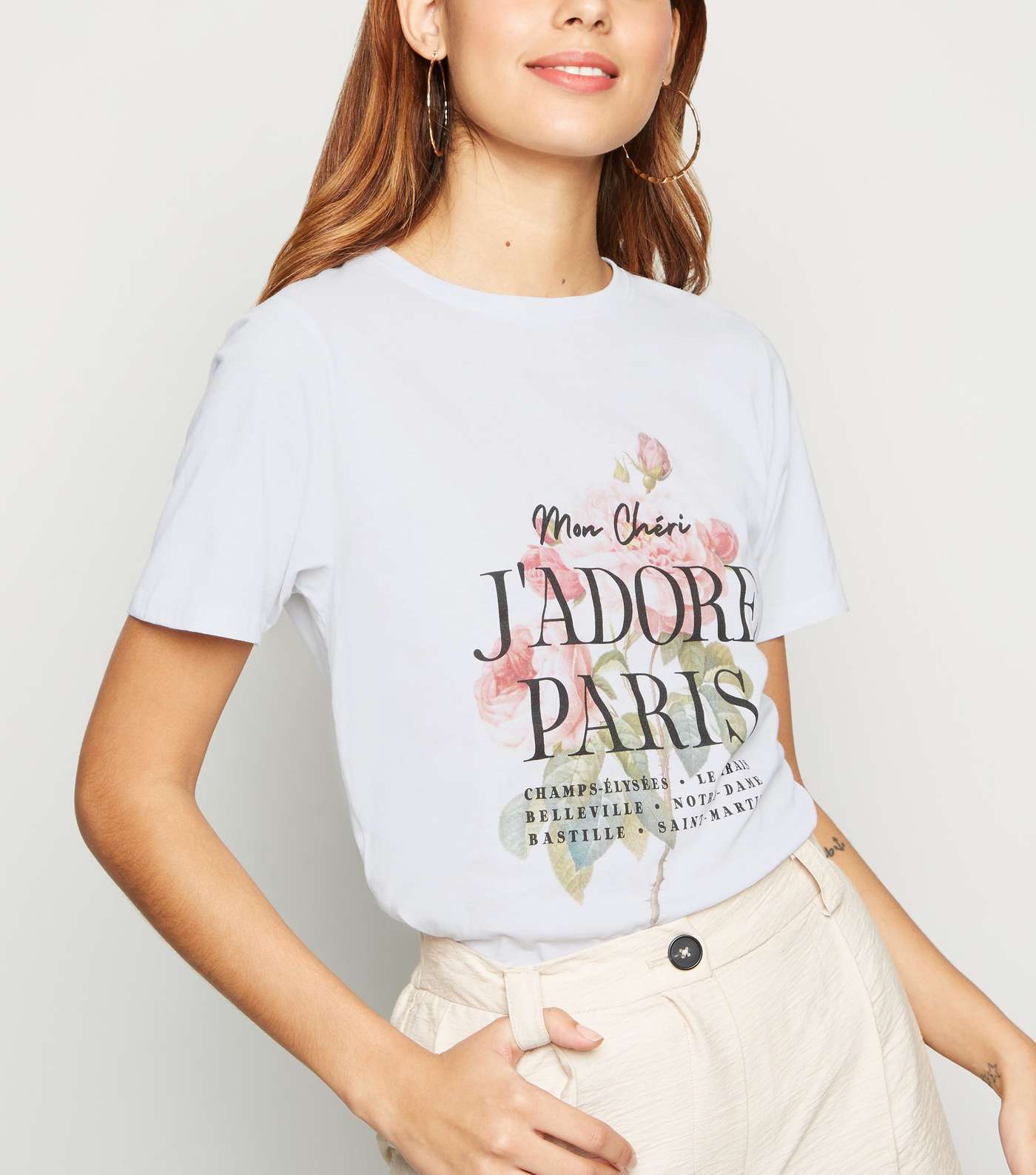 White J'Adore Paris Rose Slogan T-Shirt 