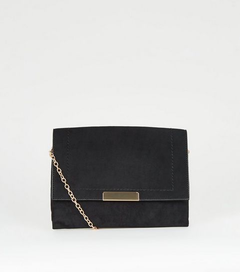 Black Suedette Chain Shoulder Bag