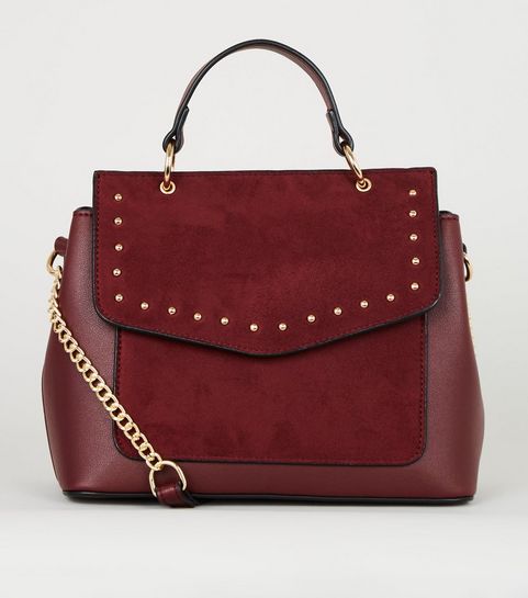 Burgundy Stud Shoulder Bag