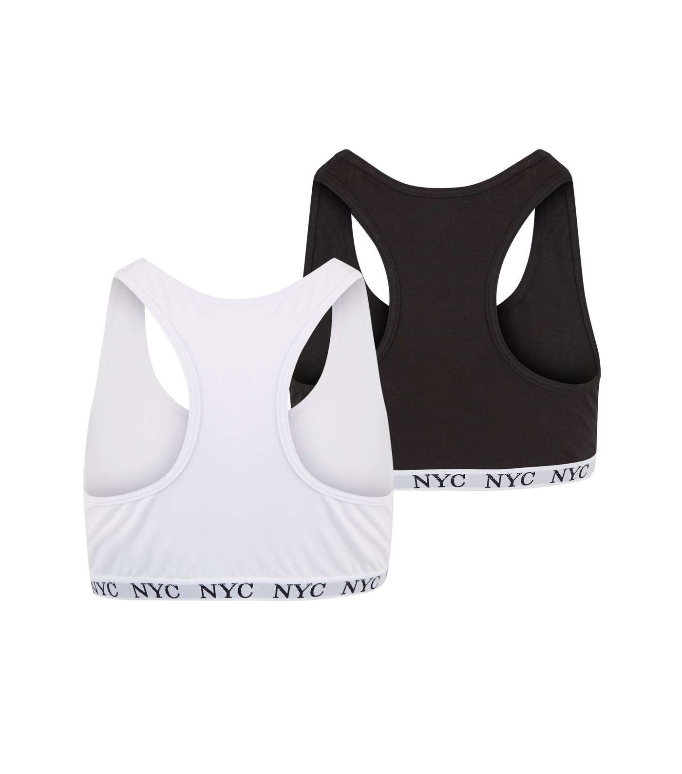 Girls 2 Pack Black and White NYC Slogan Crop Tops Image 2