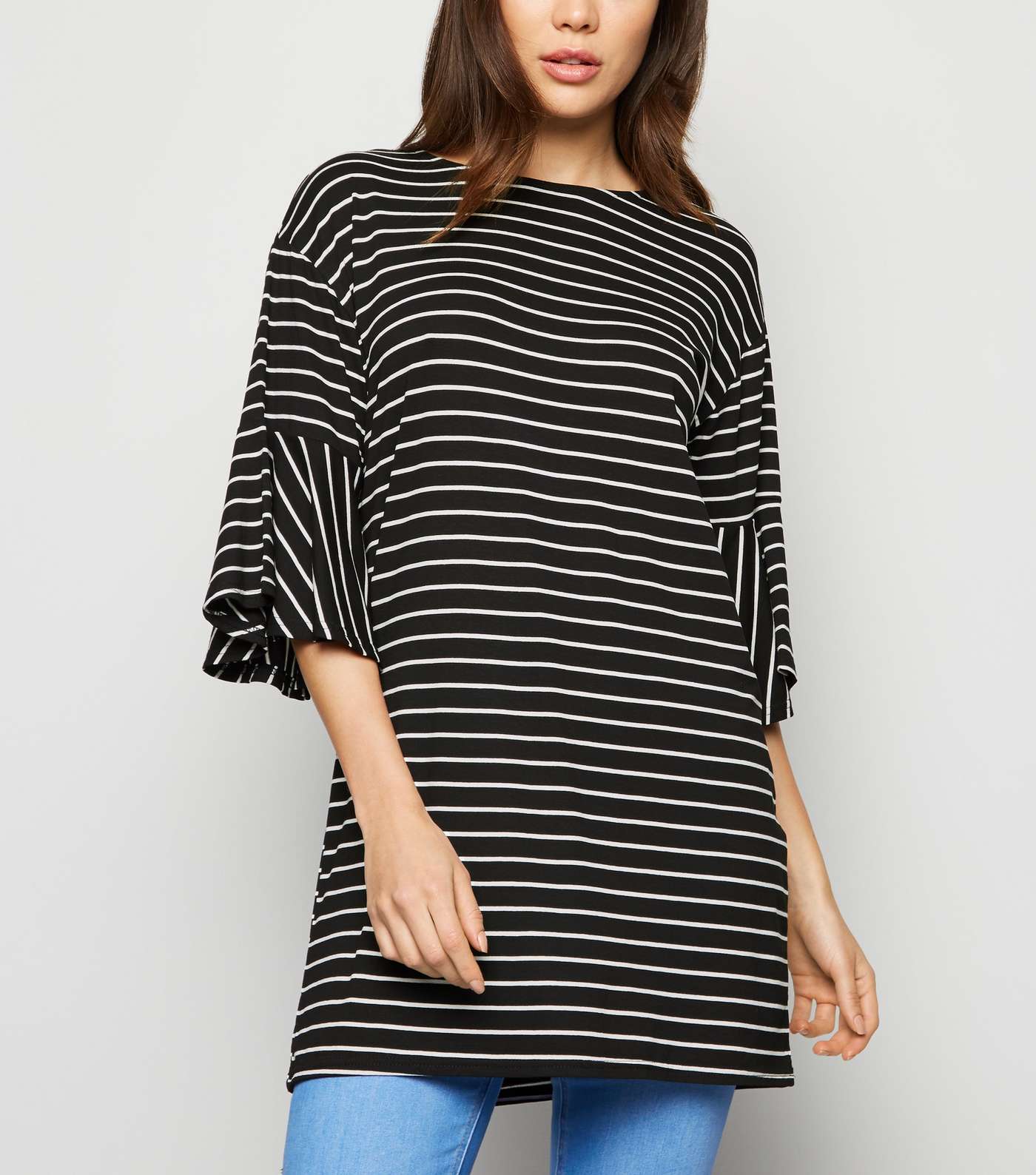 Black Stripe Bell Sleeve Longline T-Shirt