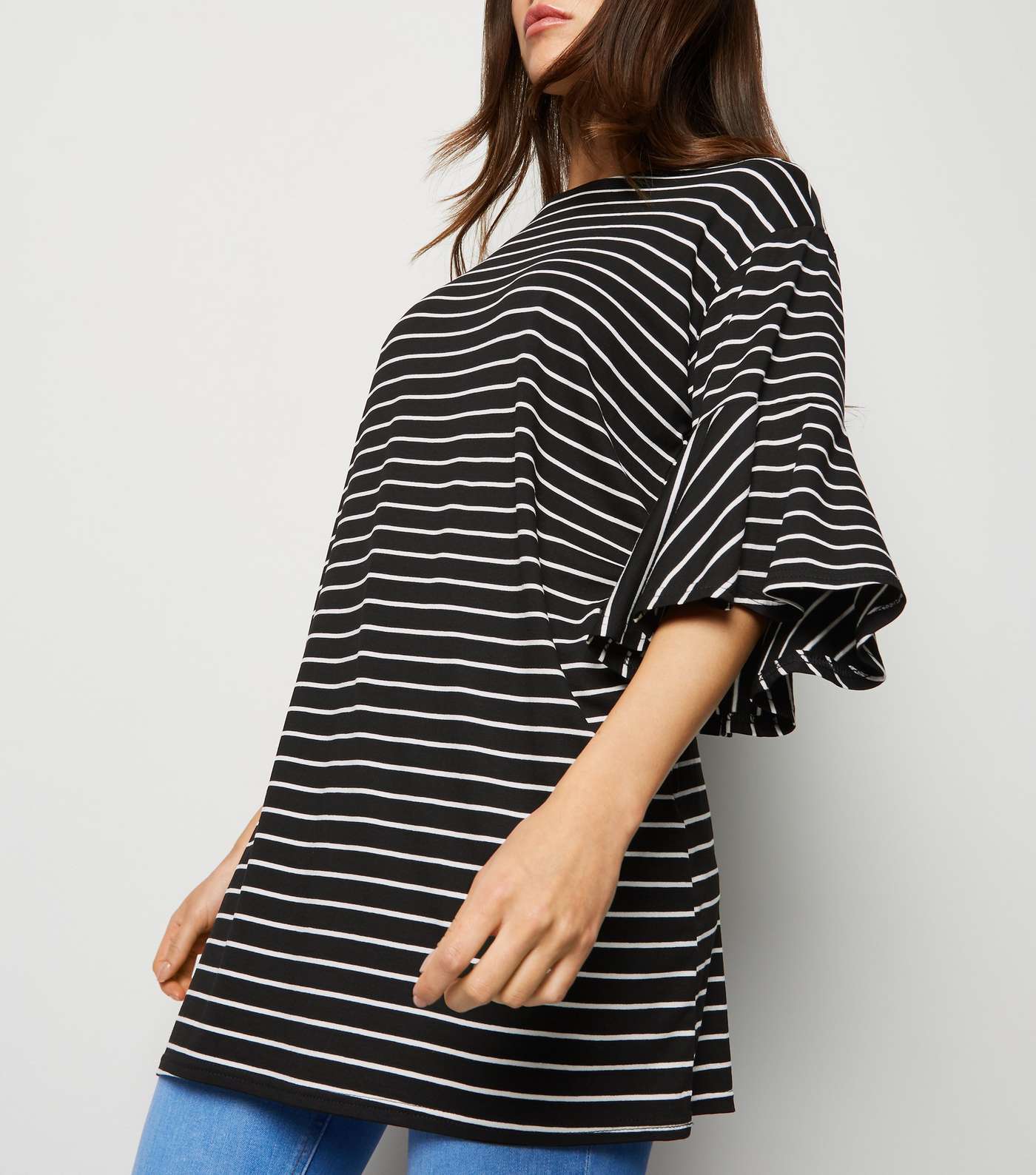 Black Stripe Bell Sleeve Longline T-Shirt Image 3