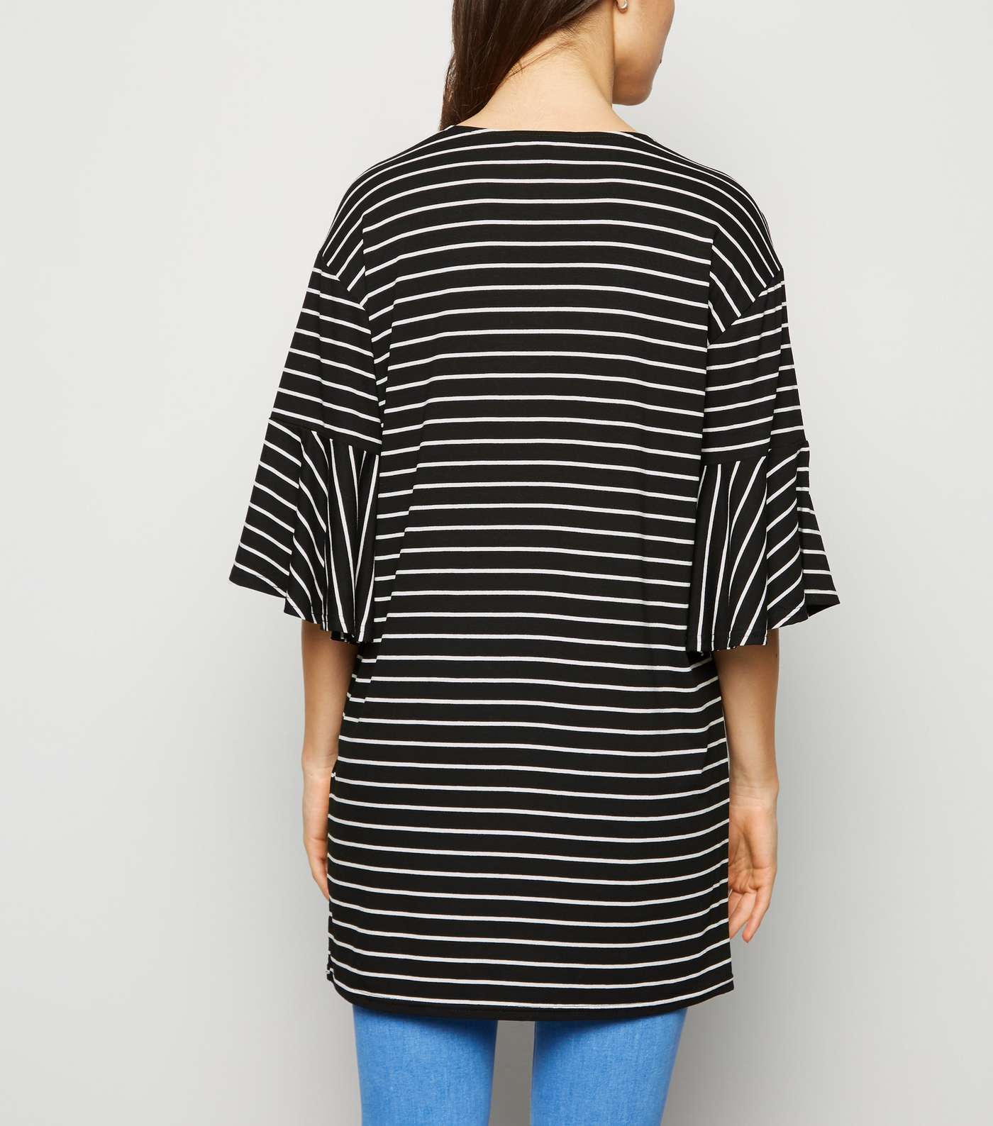 Black Stripe Bell Sleeve Longline T-Shirt Image 5