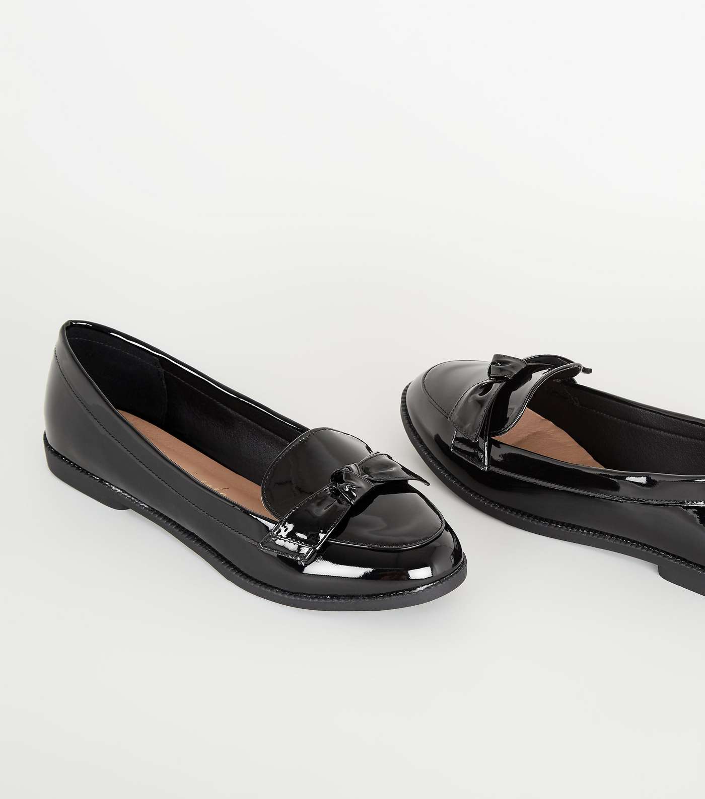 Wide Fit Black Patent Bow Loafers Image 4