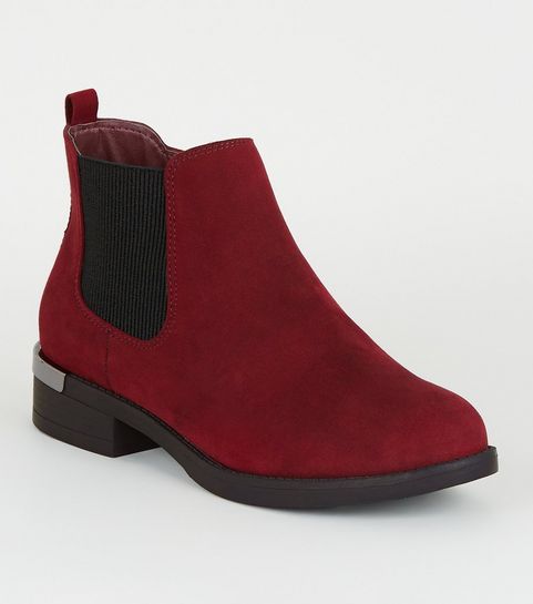 Dunkelrote Chelsea-Stiefel aus Wildlederimitat, weite Passform