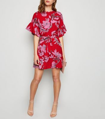 red floral frill dress