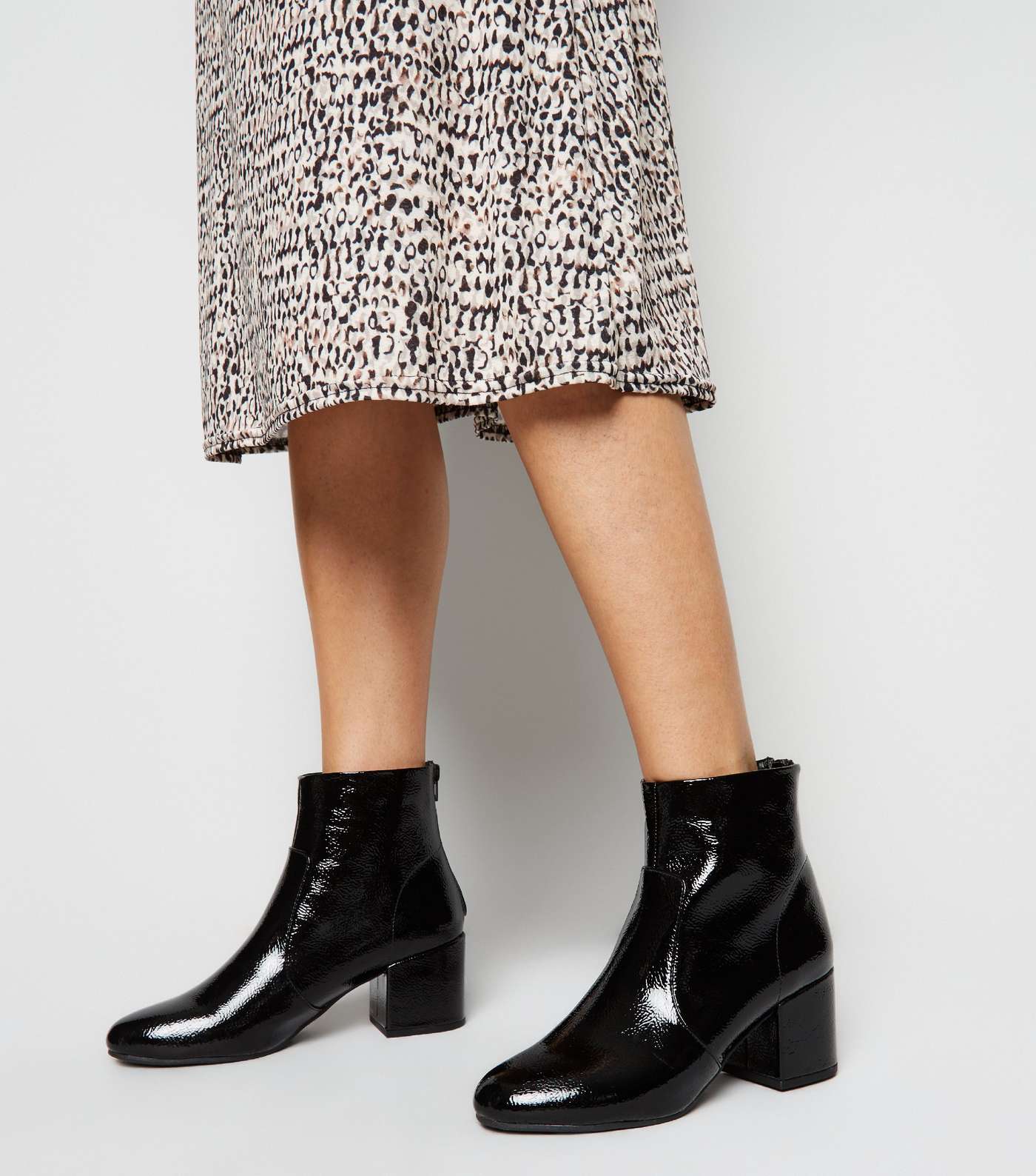 Black Crinkle Patent Heeled Ankle Boots Image 2