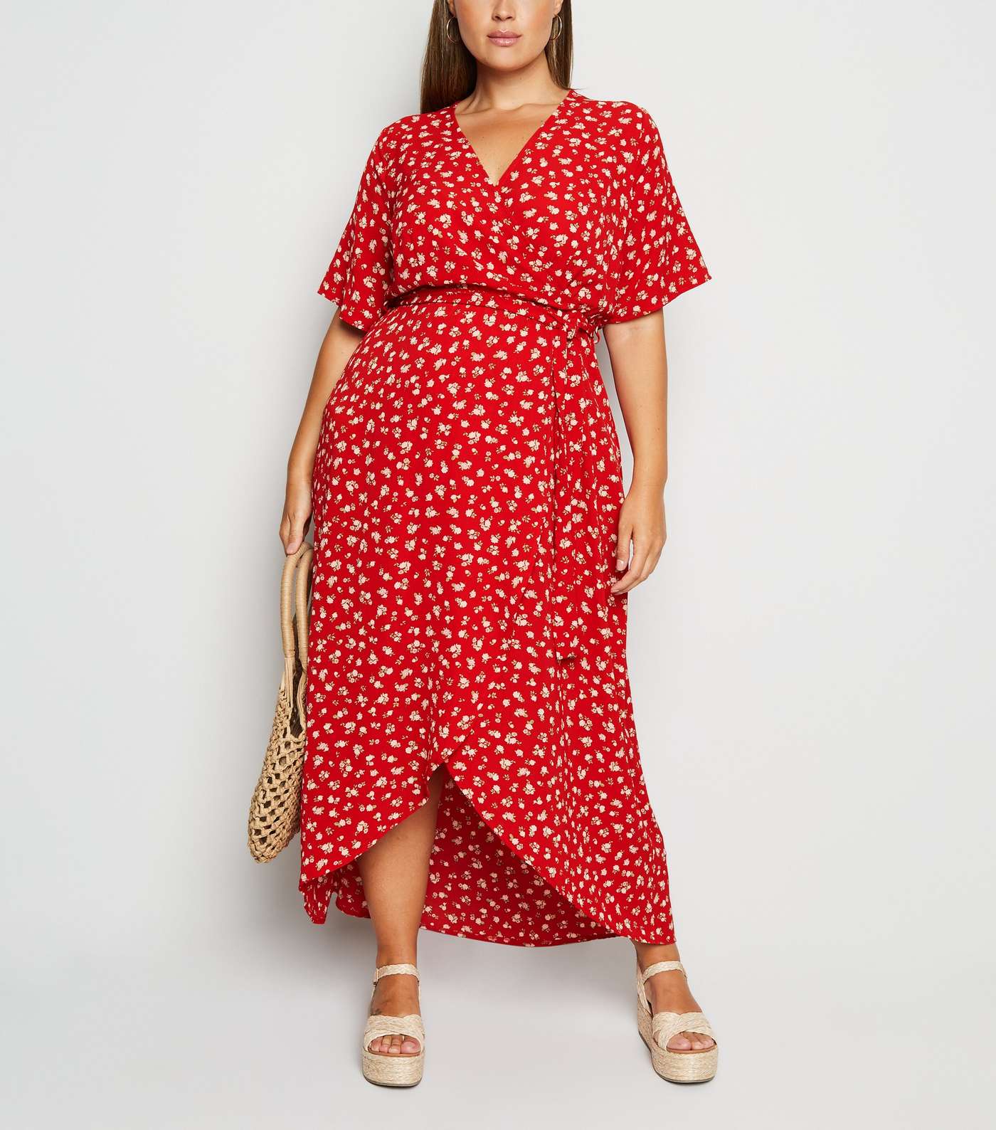 Curves Red Floral Wrap Maxi Dress