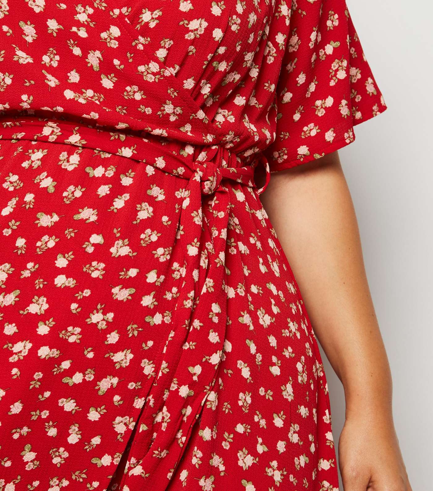 Curves Red Floral Wrap Maxi Dress Image 3