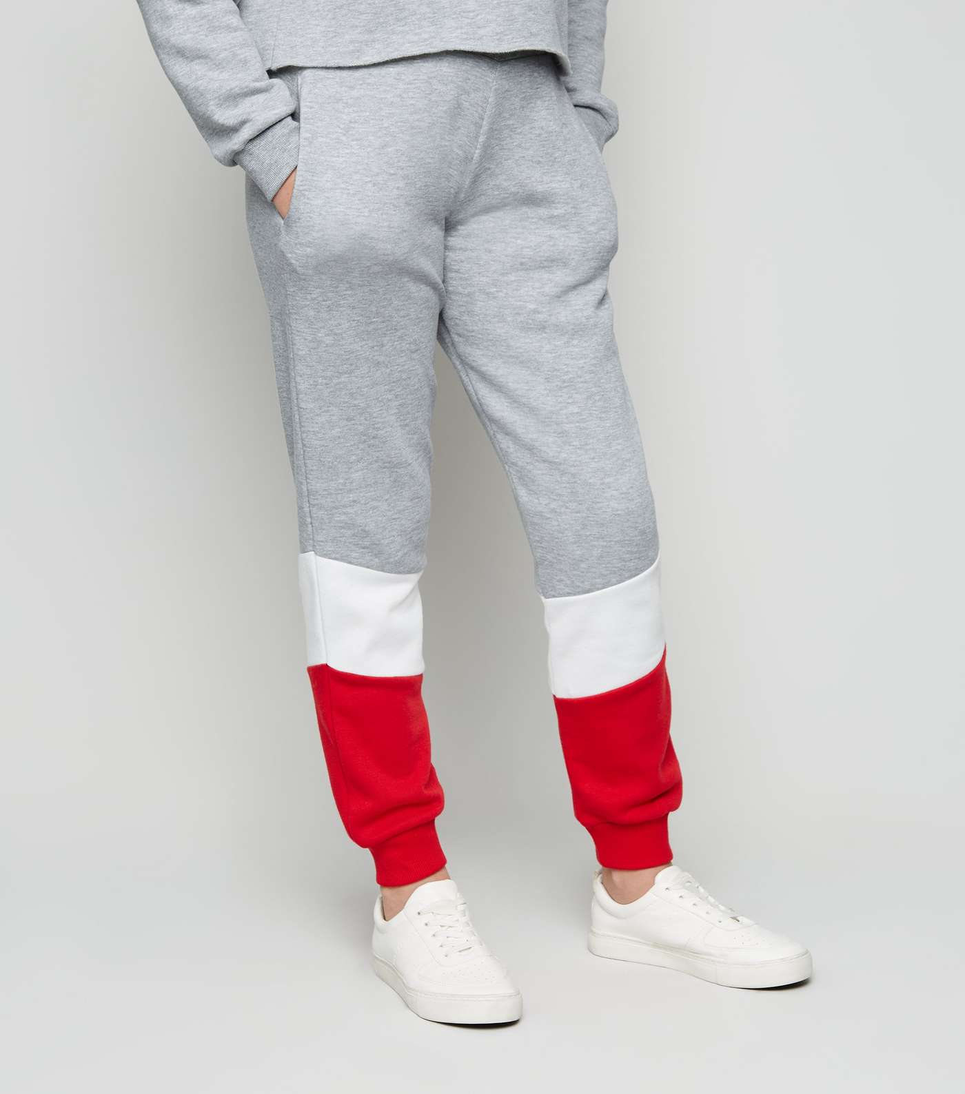 Girls Red Colour Block Joggers Image 2