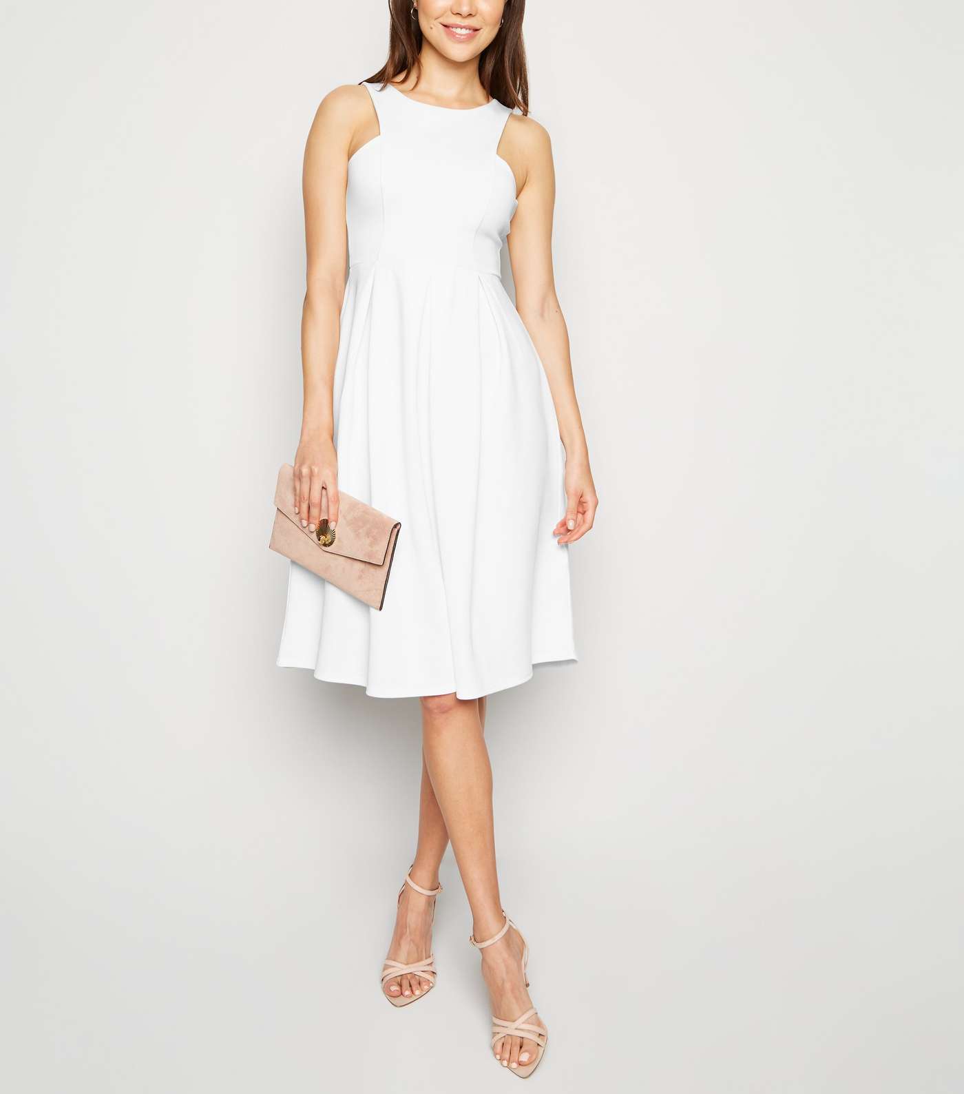 White Scuba Midi Prom Dress Image 2