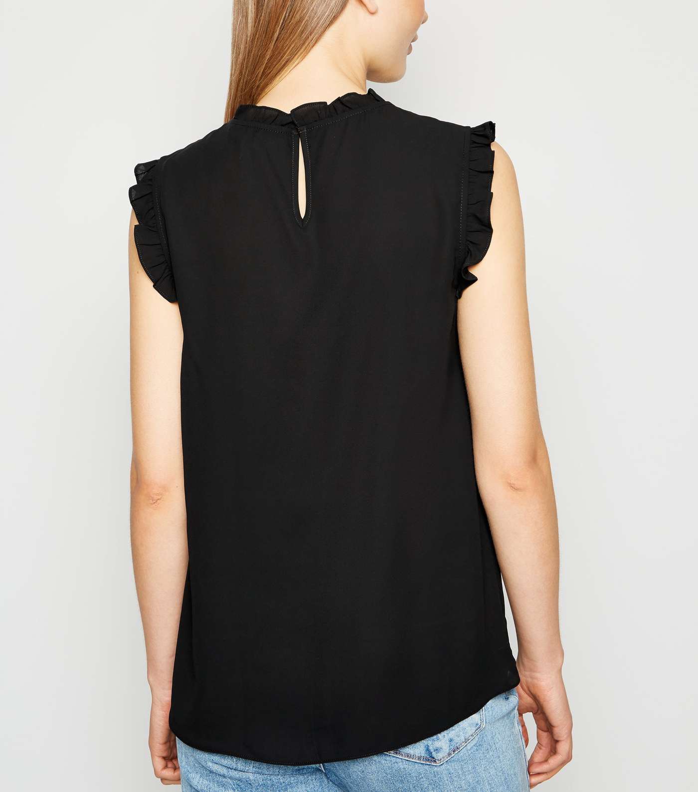 Black High Neck Frill Lace Front Blouse Image 3