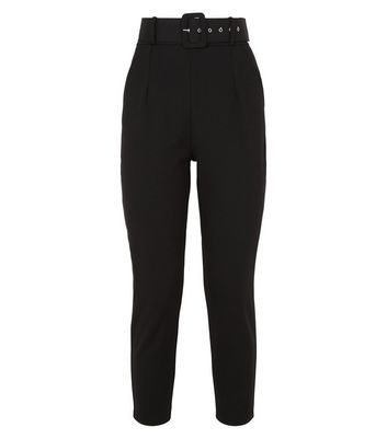 high waisted belted black trousers