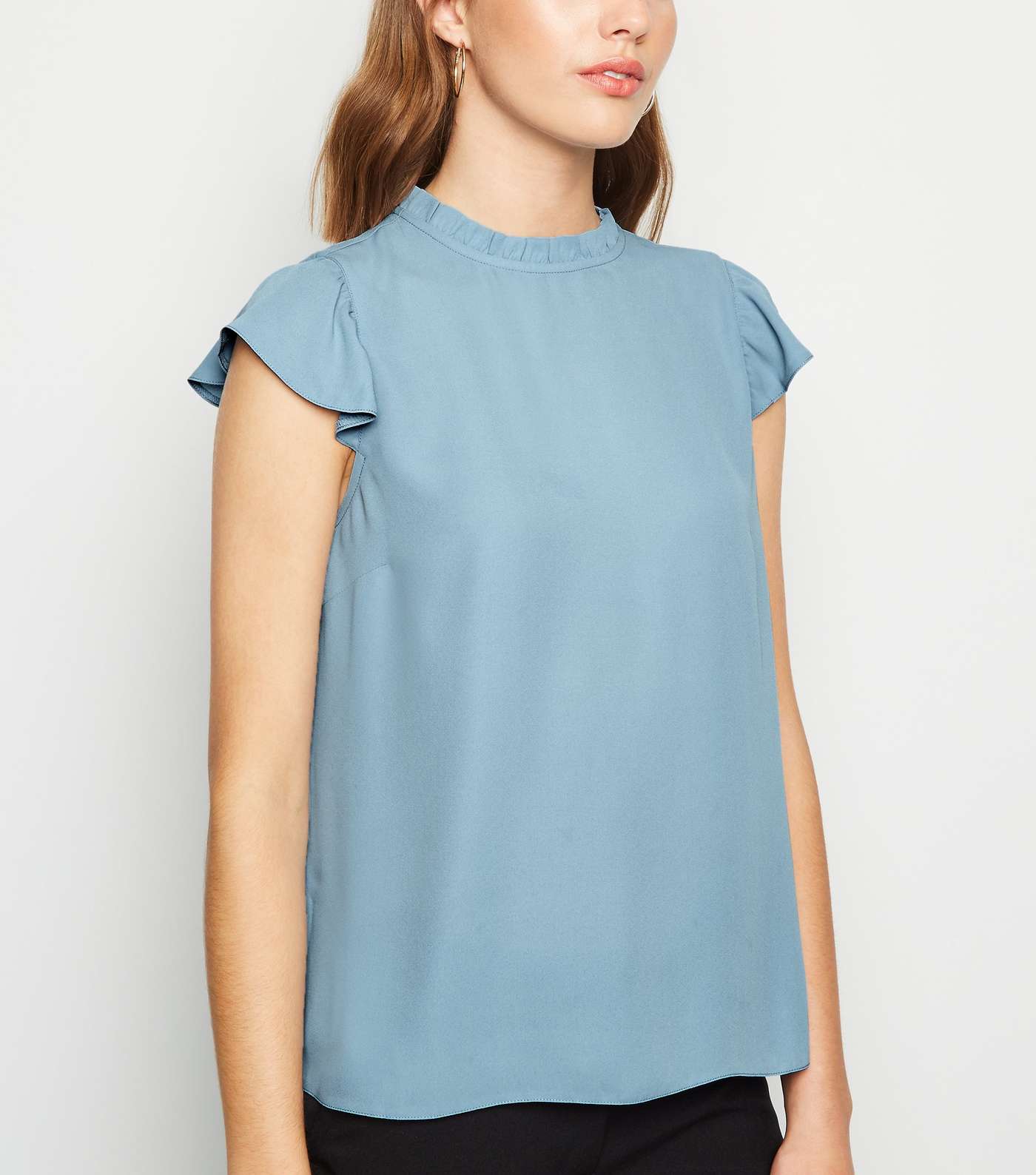 Pale Blue Frill Sleeveless Blouse