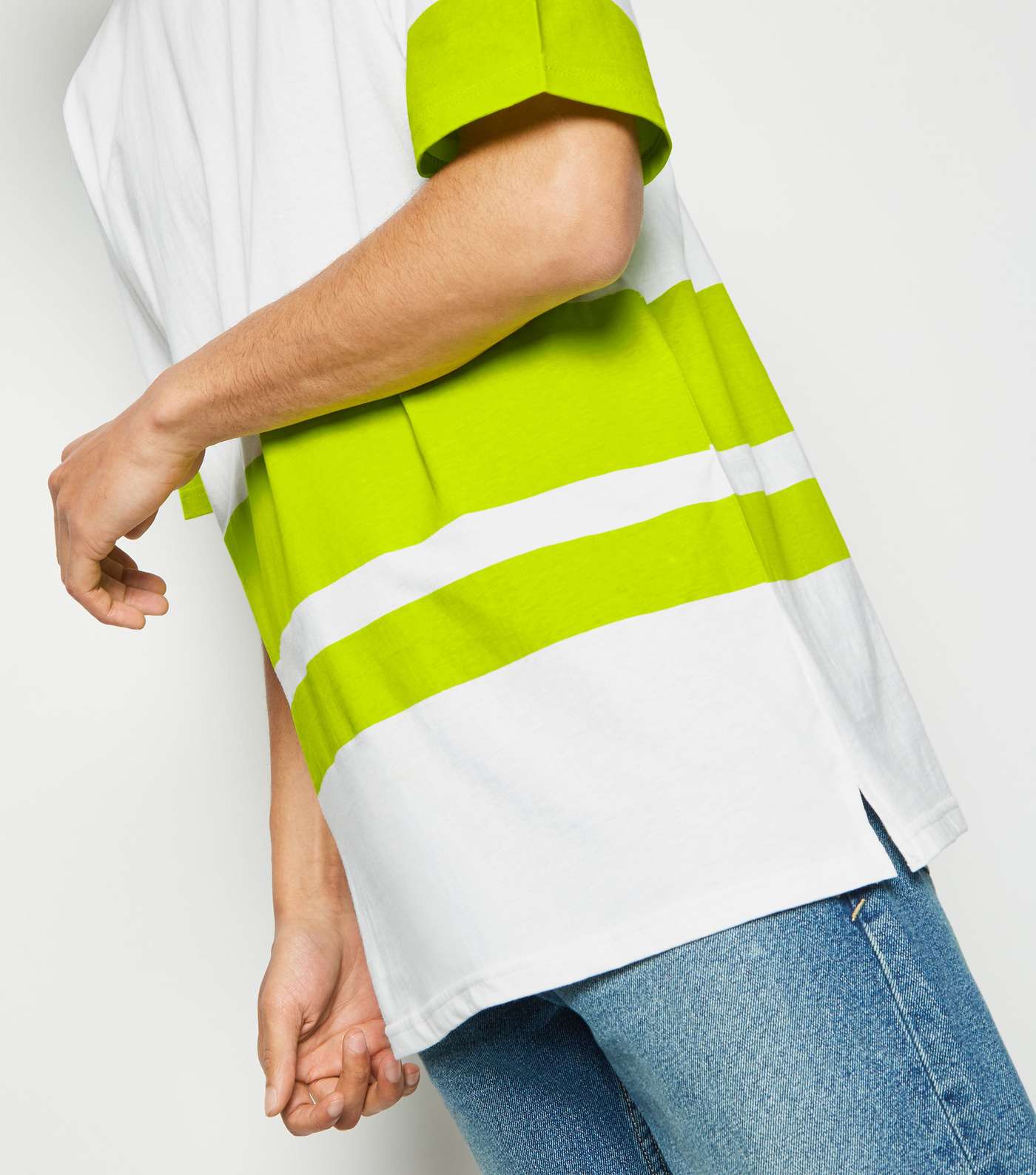 Green Neon Colour Block Stripe T-Shirt Image 5