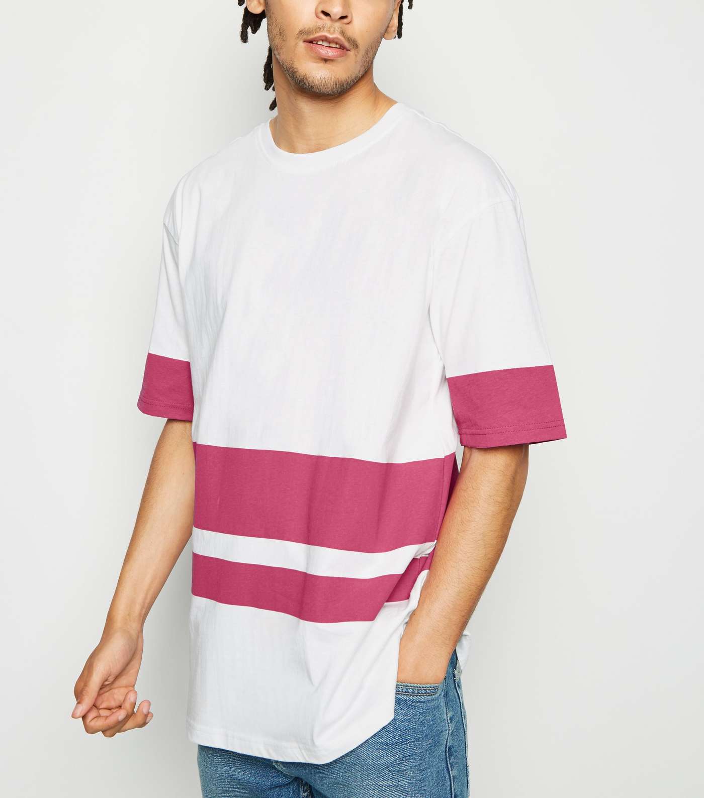 Bright Pink Neon Colour Block Stripe T-Shirt