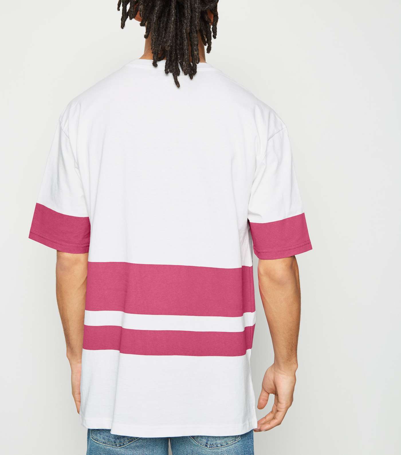 Bright Pink Neon Colour Block Stripe T-Shirt Image 3