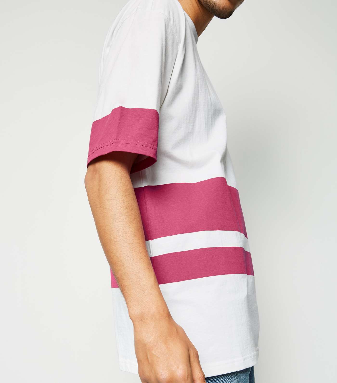 Bright Pink Neon Colour Block Stripe T-Shirt Image 5