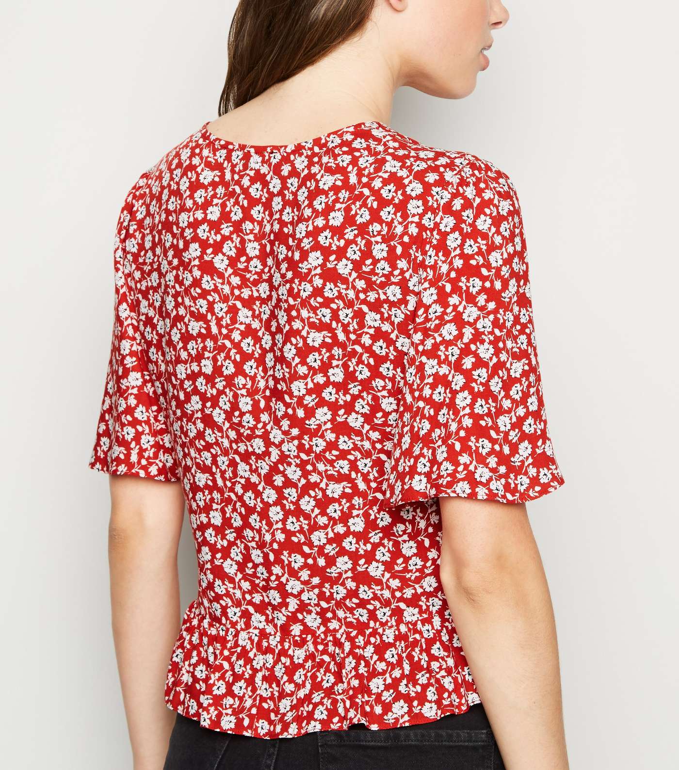 Red Ditsy Floral Boxy Peplum Blouse Image 5