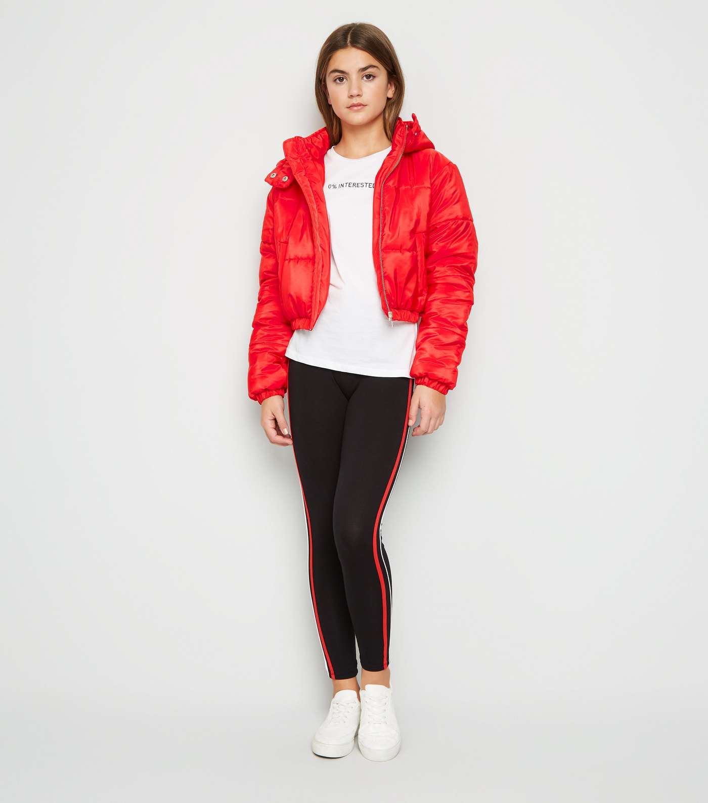 Girls Red Hooded Puffer Jacket Image 2
