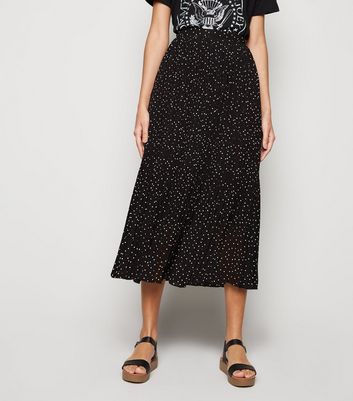 new look black polka dot skirt