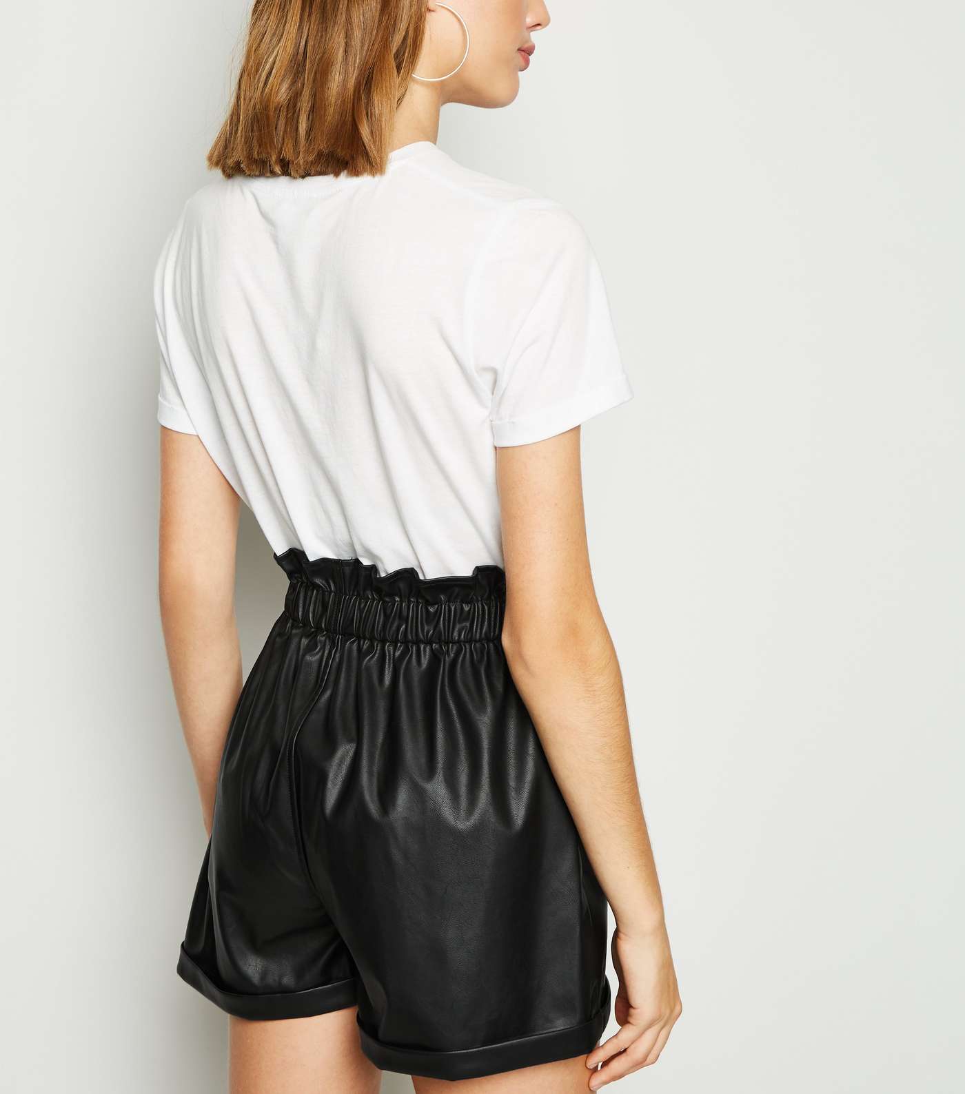 Black Leather-Look Button High Waist Shorts Image 3