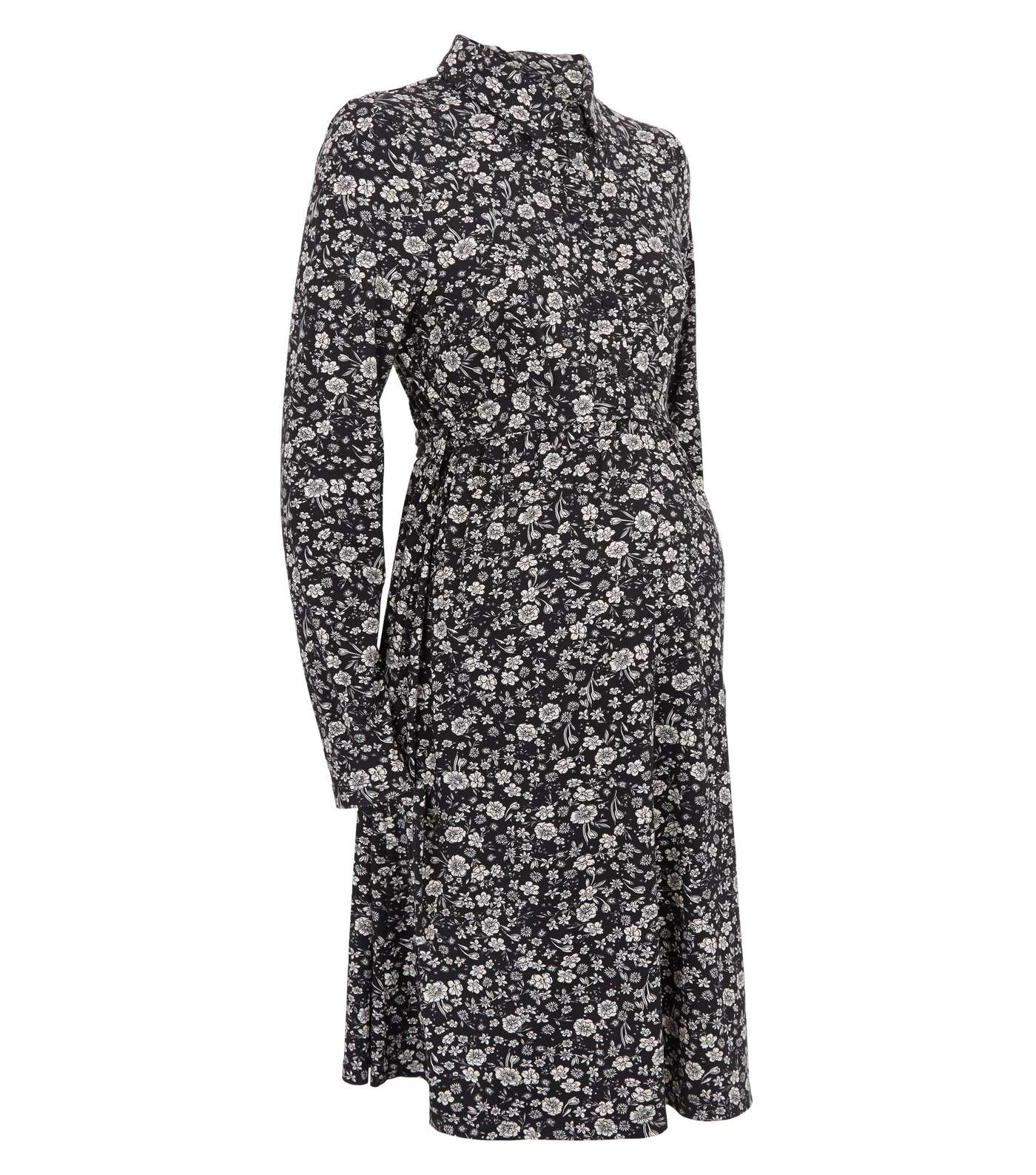 Maternity Black Floral Soft Touch Shirt Dress Image 4