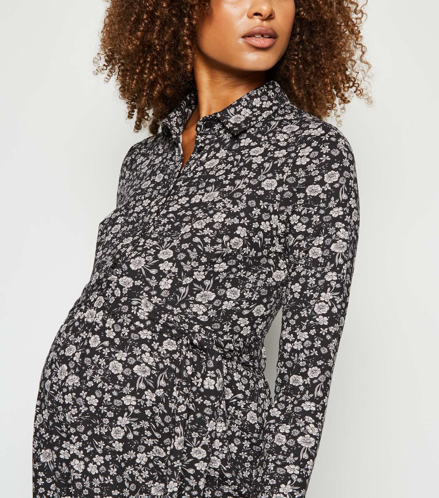 Maternity Black Floral Soft Touch Shirt Dress Image 2