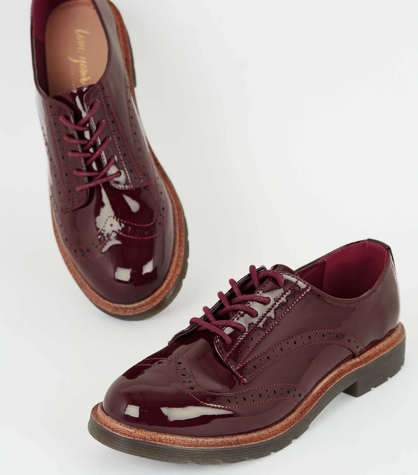 Burgundy Patent Lace Up Brogues Image 3