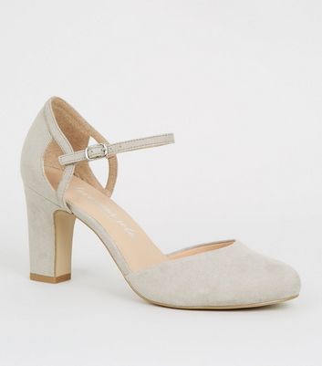 wide fit grey block heels