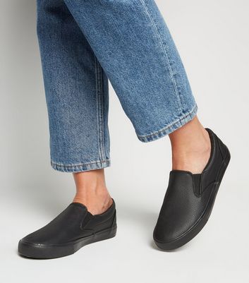 Black Faux Snake Slip On Trainers | New 