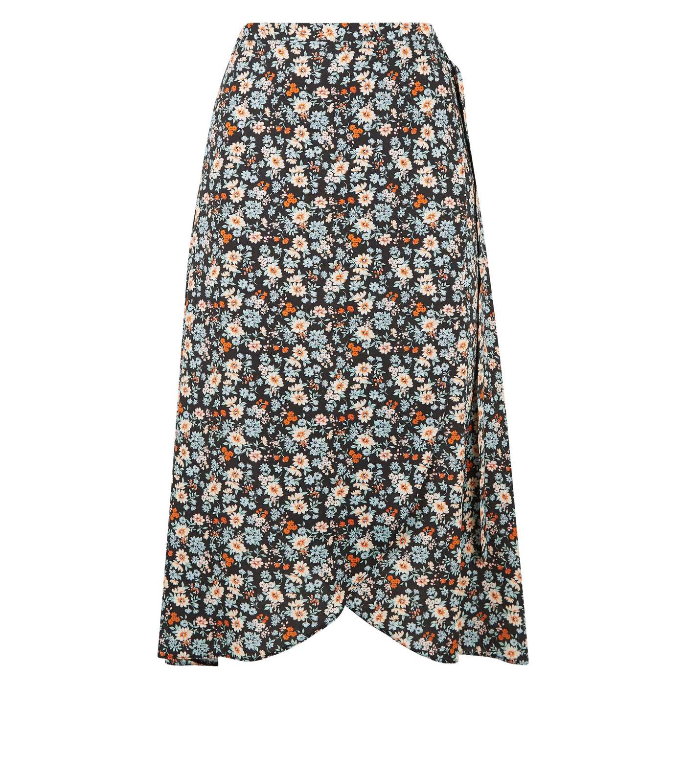 Petite Black Floral Wrap Midi Skirt Image 4