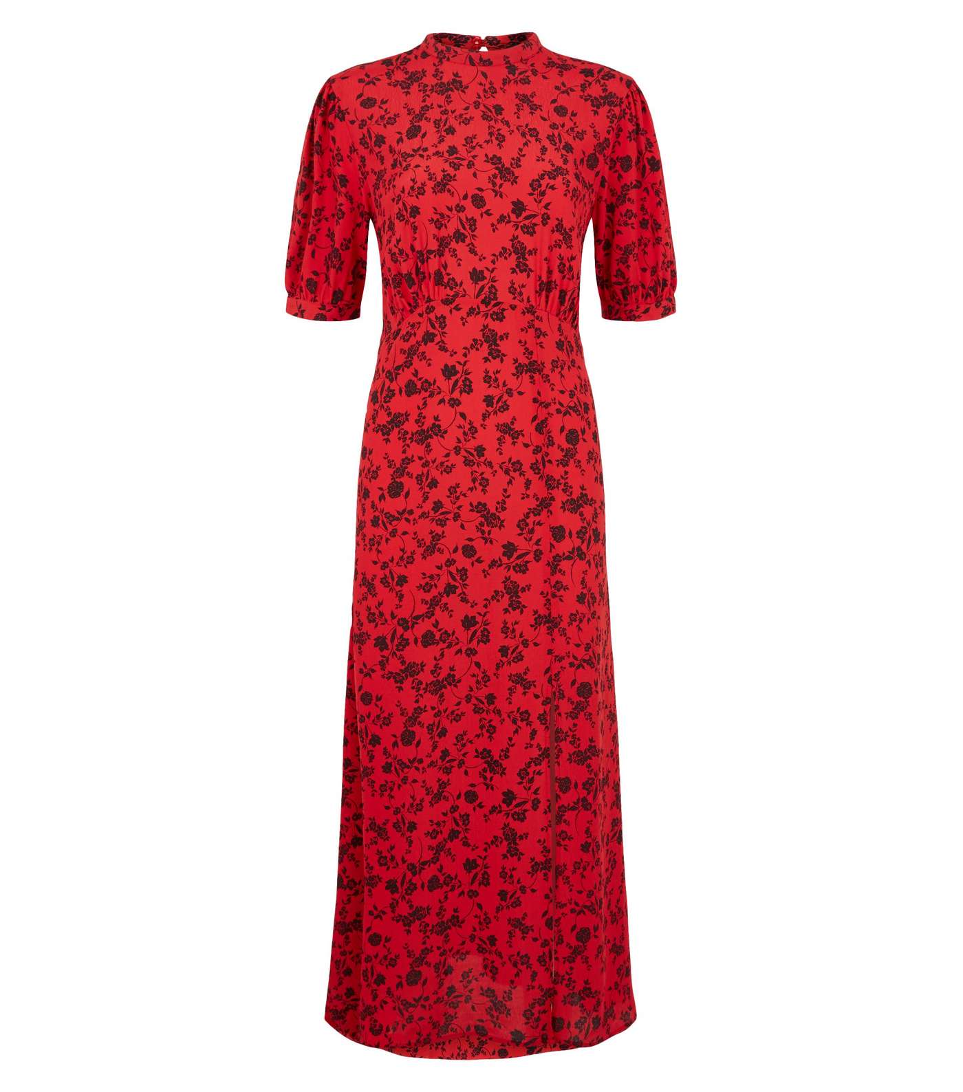Tall Red Floral Side Split Midi Dress Image 4