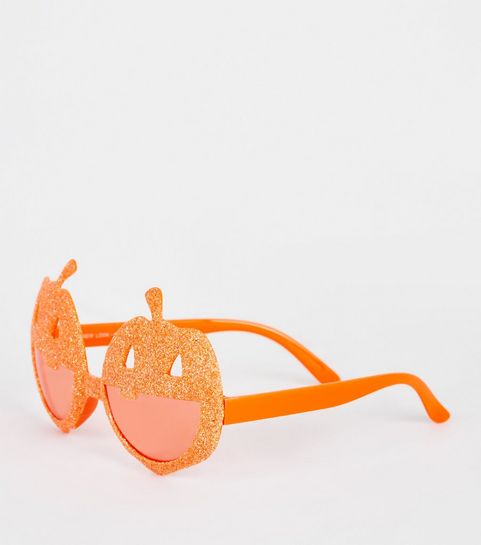 Glitzernde Brille in Kürbis-Optik in Hellorange