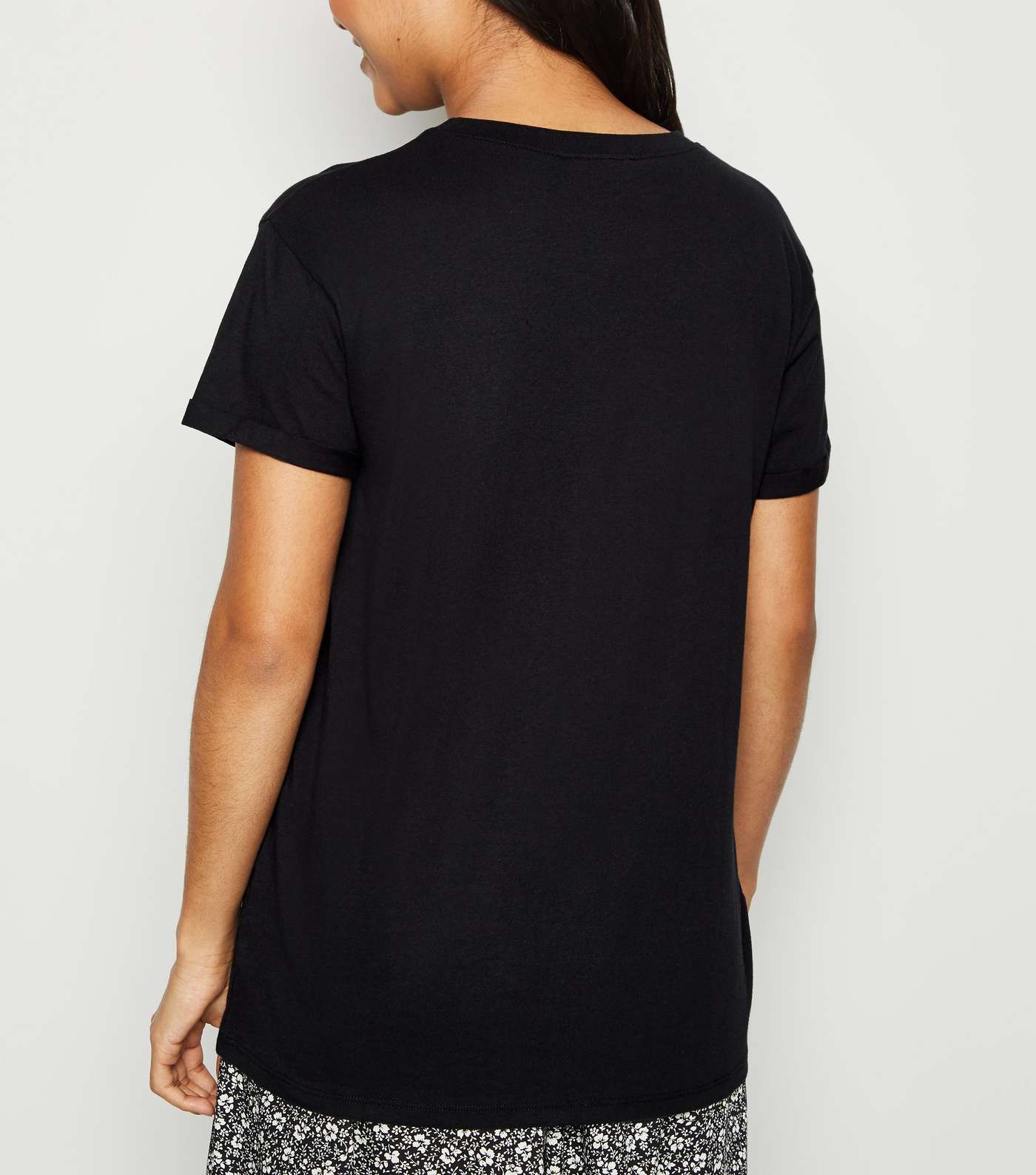 Petite Black Organic Cotton Roll Sleeve T-Shirt Image 3