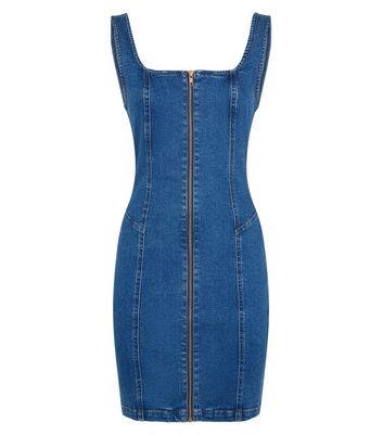 Denim zip hot sale front bodycon dress