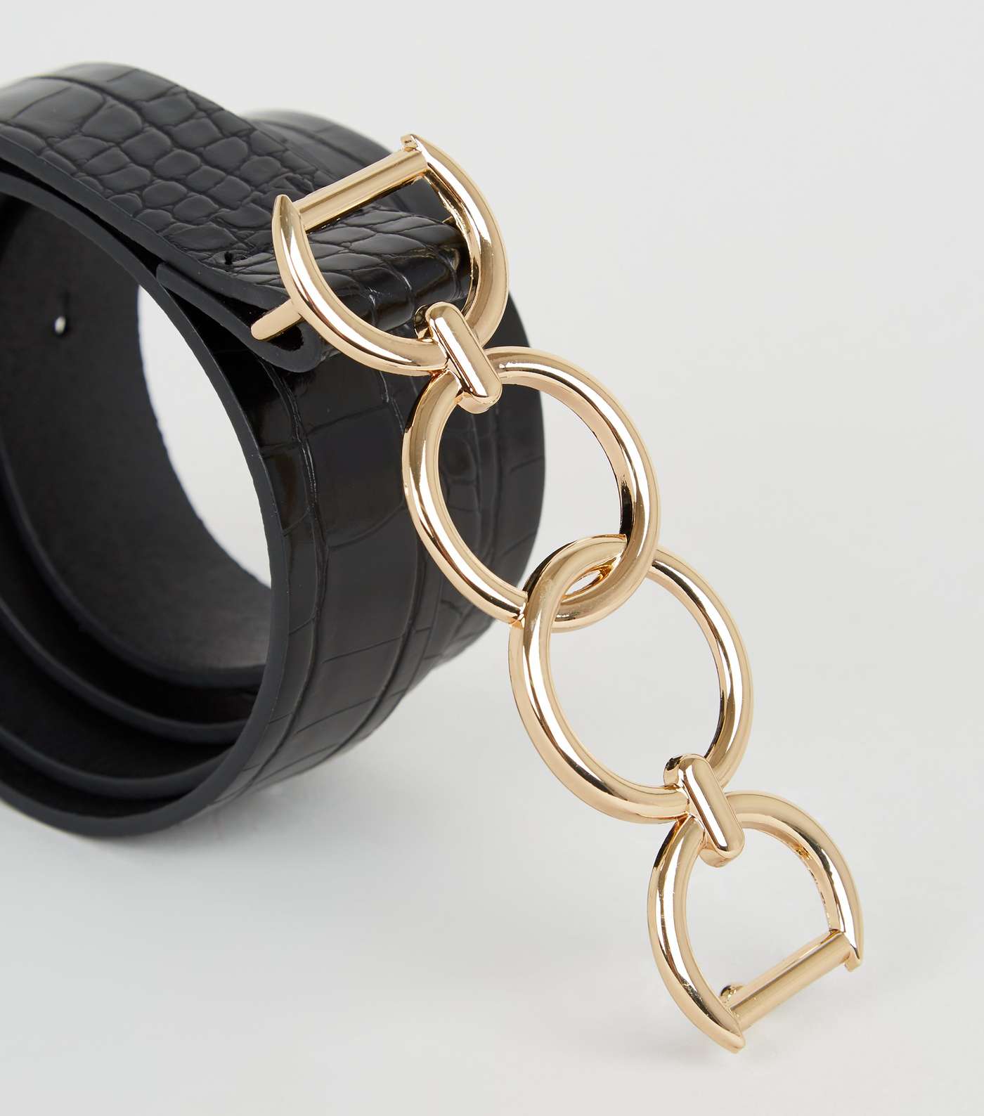 Black Faux Croc Double Ring Buckle Belt Image 3
