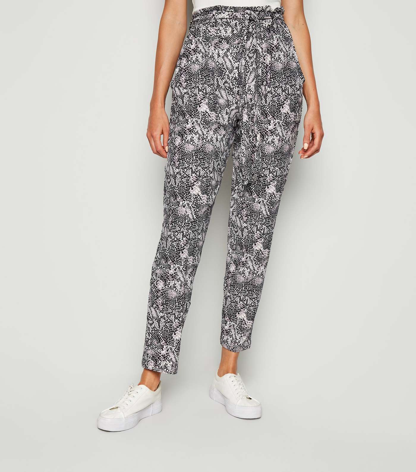 White Snake Print Soft Touch High Waist Trousers Image 2
