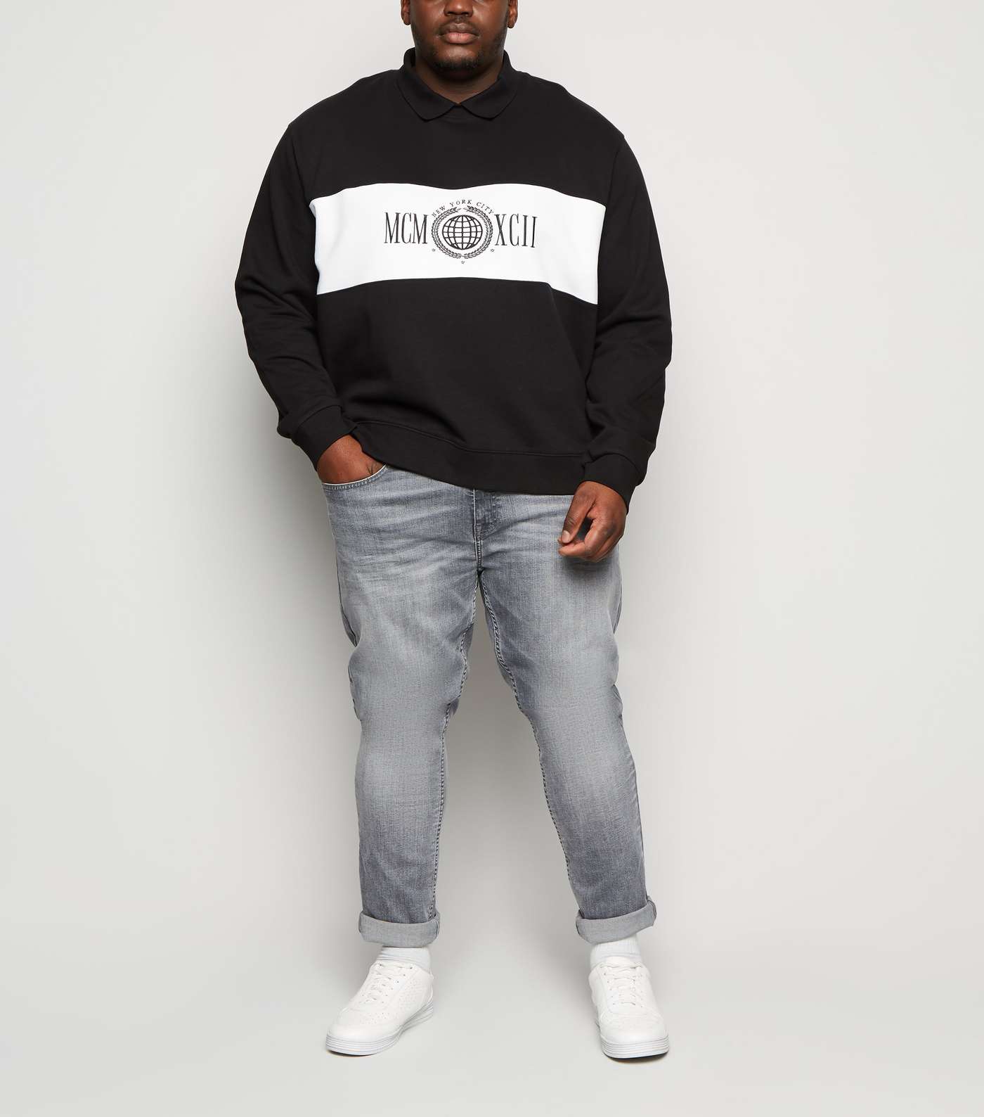 Plus Size Black Slogan Collared Sweatshirt Image 2