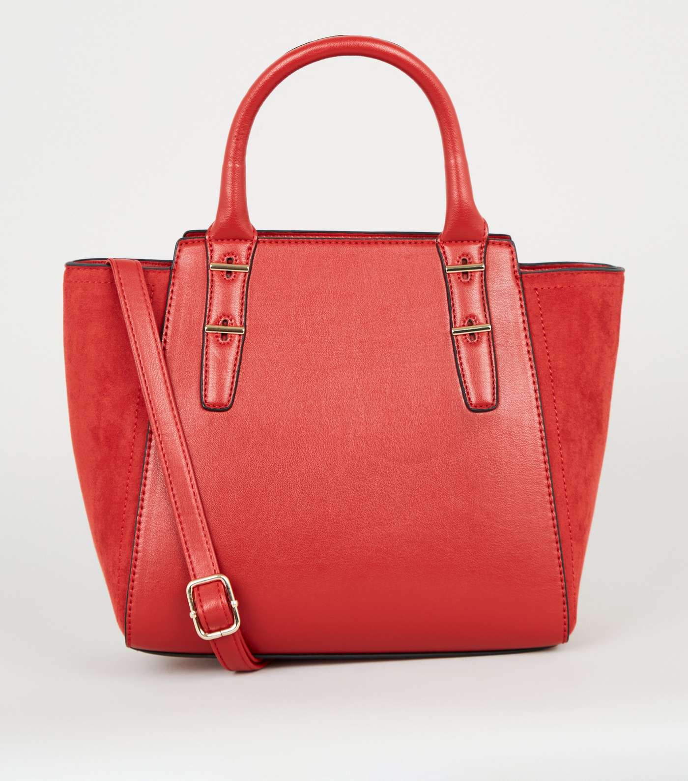 Red Suedette Panel Small Tote Bag