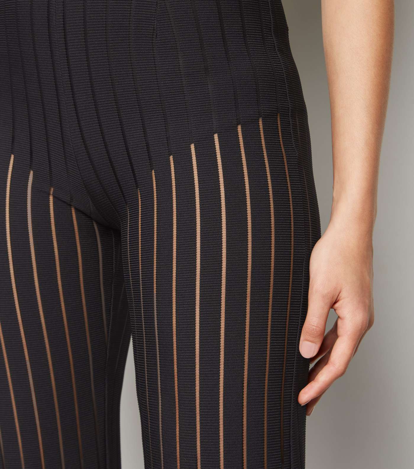 Black Mesh Stripe Wide Leg Trousers Image 5