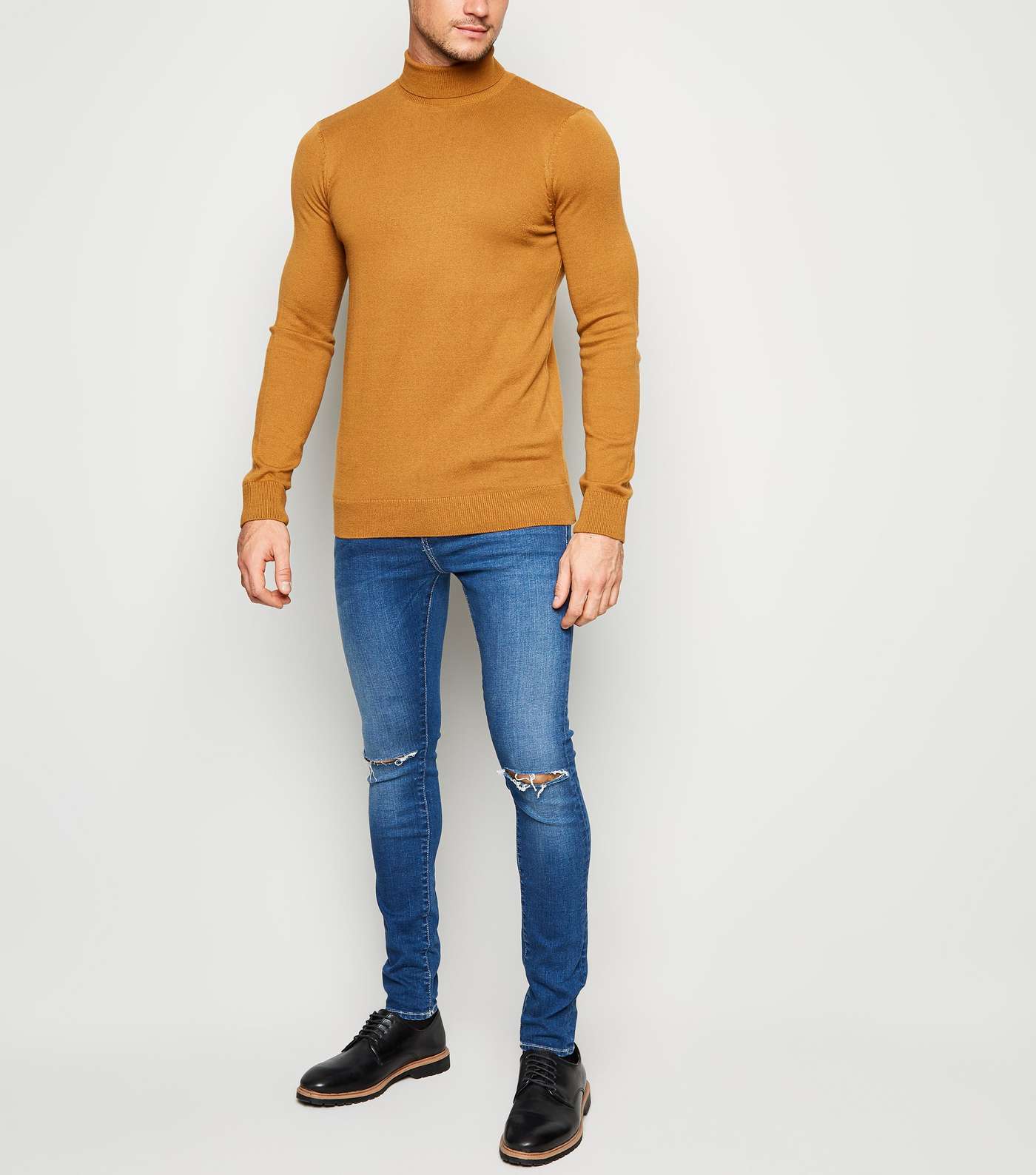 Tan Fine Knit Roll Neck Top  Image 2