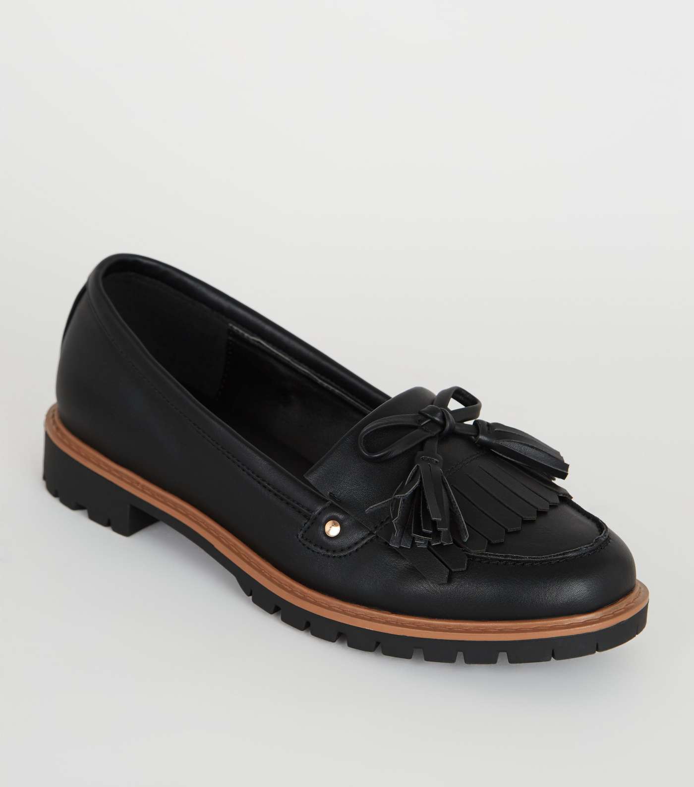 Girls Black Leather-Look Chunky Loafers